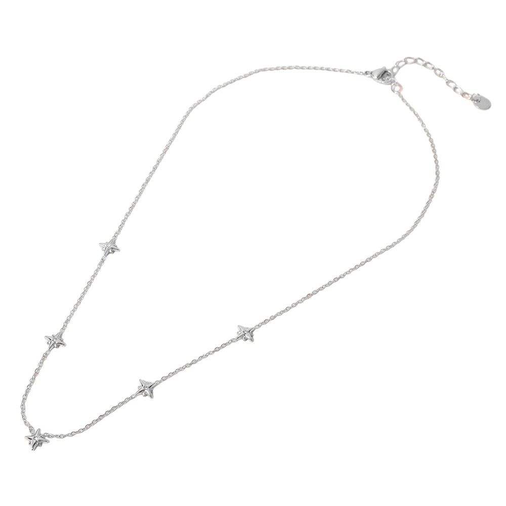 Rhodium SECRET BOX Stainless Steel Stone Starburst Station Necklace is a stunning piece of jewelry that will elevate any outfit. Made with high-quality stainless steel, it is durable and long-lasting. The unique starburst design with sparkling stones adds a touch of elegance and sophistication. Perfect for any occasion.