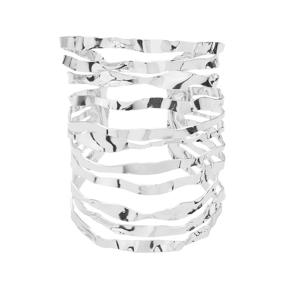Rhodium Wavy Metal Split Cuff Bracelet, enhance your attire with these wavy metal split cuff bracelets to show off your fun trendsetting style. Perfect jewelry gift to expand a woman's fashion wardrobe with a classic, timeless style. Awesome gift for birthdays, Valentine’s Day, or any meaningful occasion.