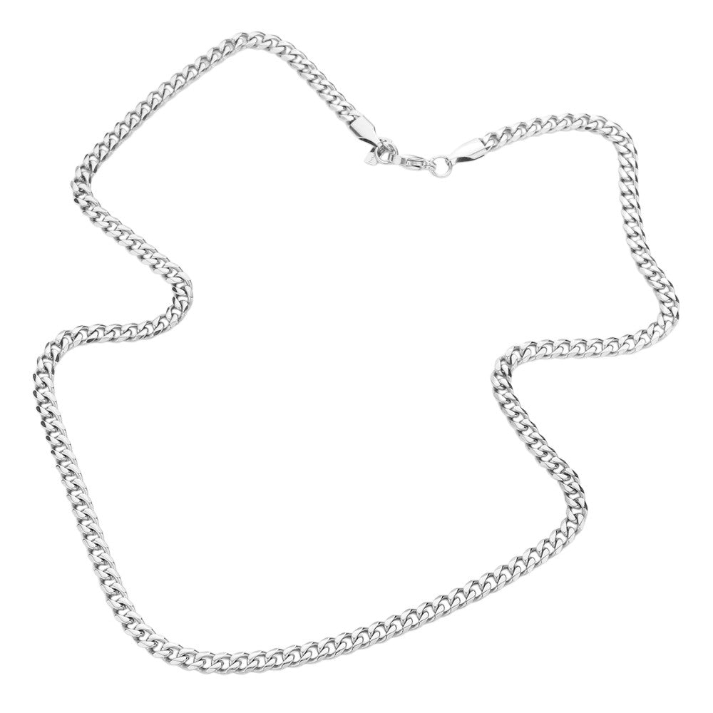 Rhodium 6 Diamond Cut Stainless Steel 18 Inch 4mm Cuban Chain Necklace is a versatile and stylish addition to any jewelry collection. Made with high-quality stainless steel, it boasts a modern and sleek design, perfect for everyday wear. The diamond-cut details add a touch of elegance and shine, making it a must-have accessory.