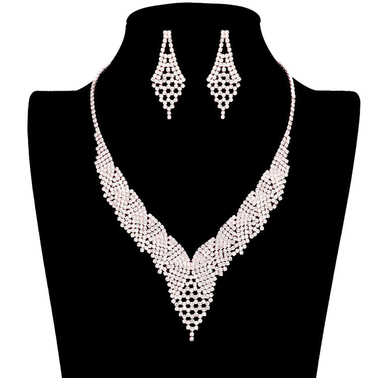 Shimmery Rhinestone Pave Necklace Earring Set