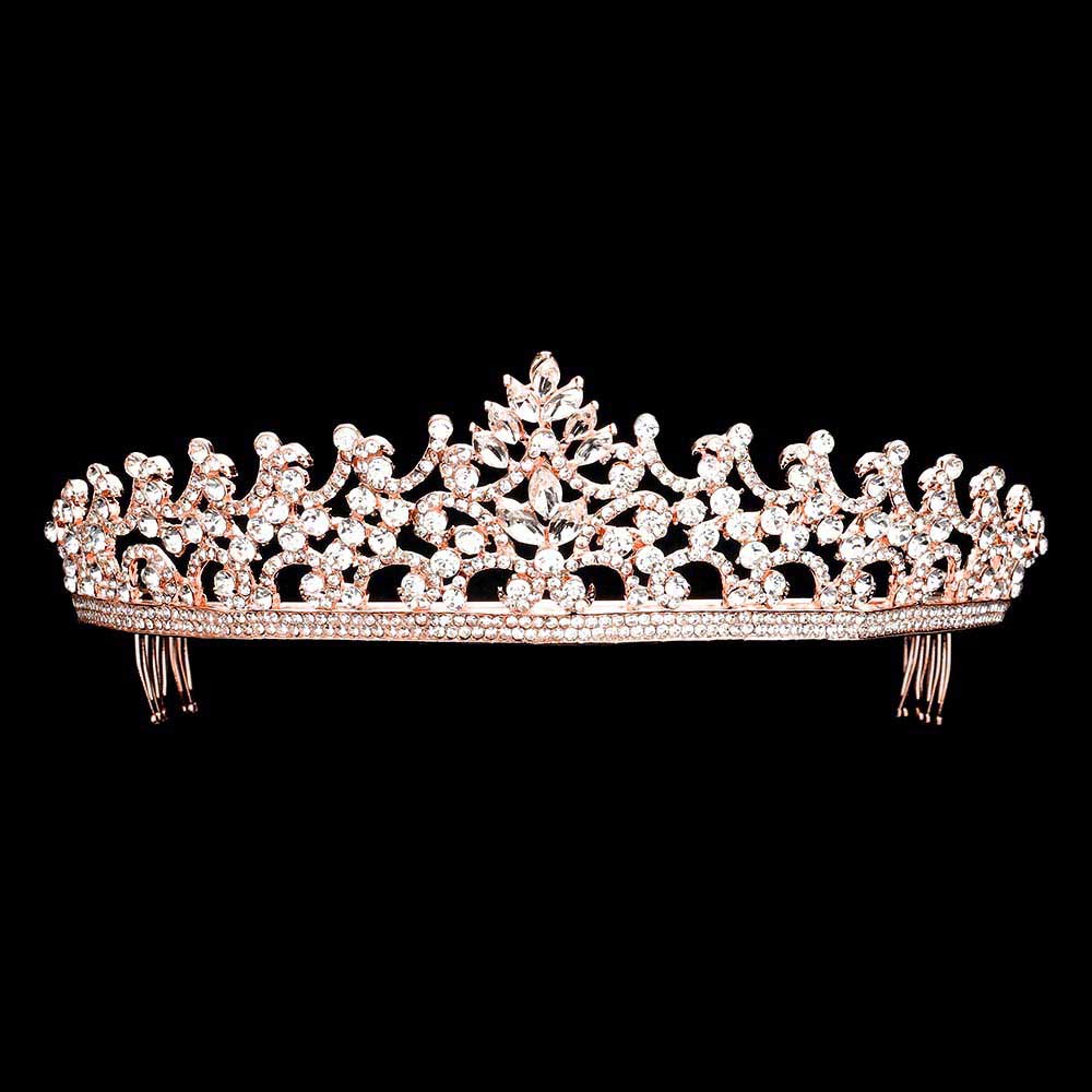 Rose Gold Marquise Round Stone Embellished Princess Tiara, this awesome princess tiara will make you the ultimate royal beauty and make you absolutely stand out to receive the best compliments on special occasions. It perfectly adds luxe to your outfit and makes you more gorgeous. It's easy to put on & off and durable. The stunning hair accessory is really beautiful, Pretty, and lightweight.