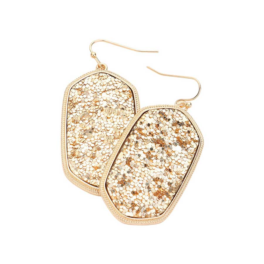 Sparkly Hexagon Frame Dangle Earrings - Rose Gold - Earrings