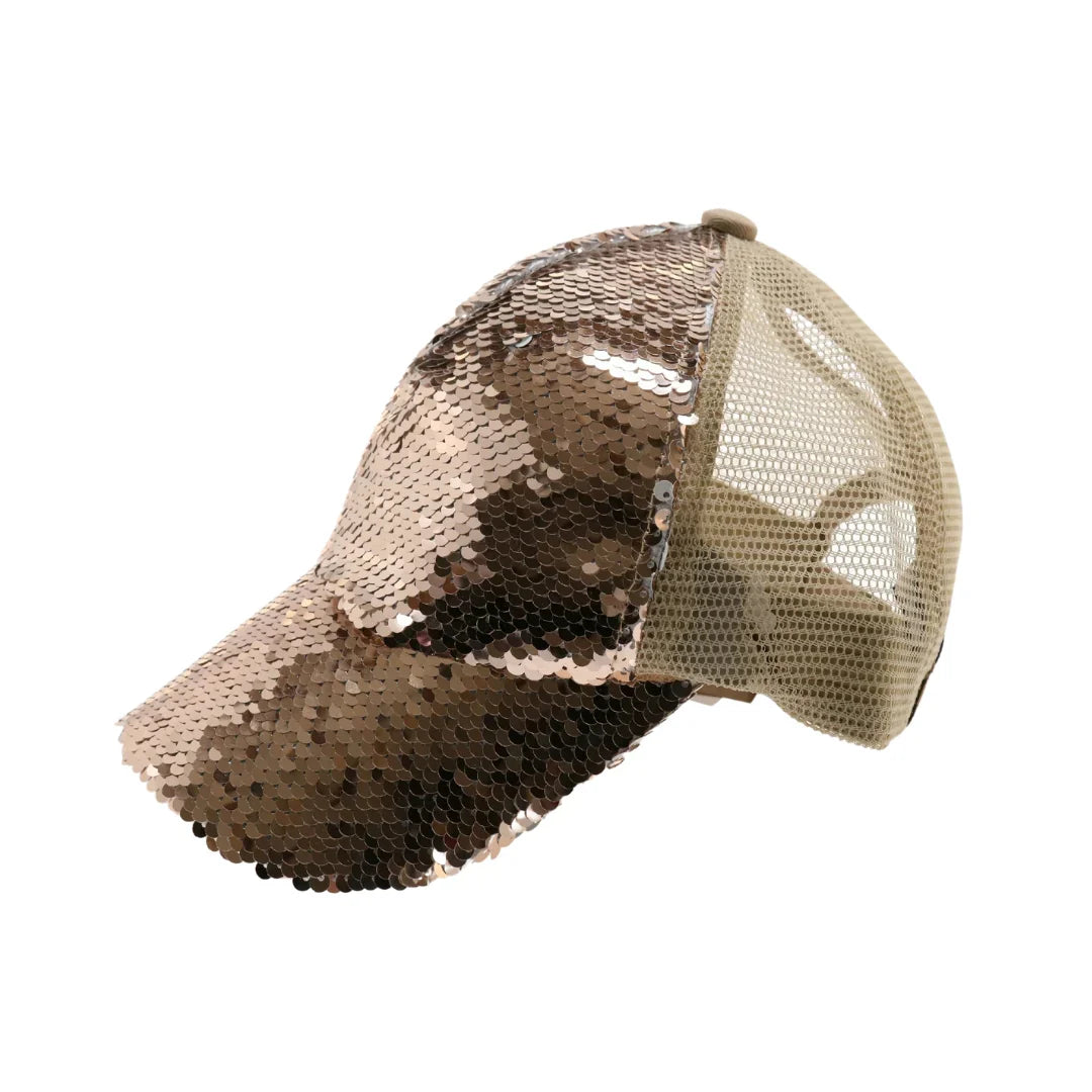 Sequin Mesh Back High Ponytail CC Ball Cap combines style and practicality for an active lifestyle. Featuring a breathable mesh back, it ensures optimal ventilation, while the high ponytail opening accommodates various hairstyles comfortably. The subtle sequin accents add a refined touch, making this cap suitable for both athletic and casual wear. Expertly crafted for durability and comfort, it’s an ideal accessory for those seeking functionality without compromising on style.