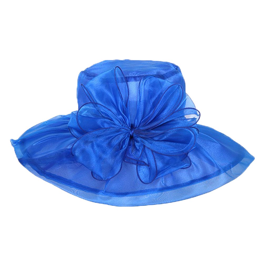 Royal Blue Organza Bow Wide Brim Hat, is an elegant and high fashion accessory for your modern couture. This hat will be perfect for Tea Parties, Evening Wear, Ascot, Races, Photo Shoots, etc. It perfect choice as a gorgeous gift for a mother, sister, grandmother, wife, daughter, or girlfriend on Birthday or at Christmas.