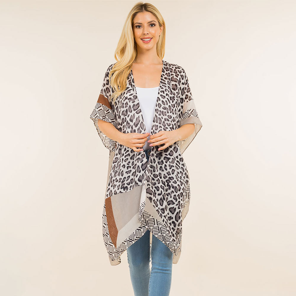 Madeline Love Black Lightweight Leopard Print Open Front Kimono Poncho - Jewelry