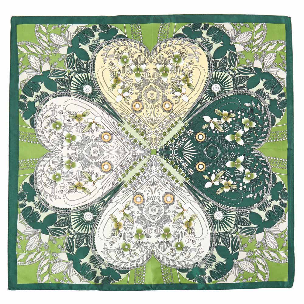 Madeline Love Olive Green Four-Leaf Clover And Flower Bandana Scarf - Scarves & Wraps - desc