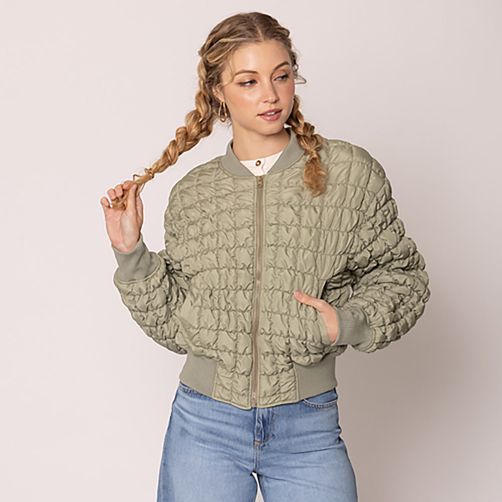 Sage Reversible Quilted Bomber Jacket