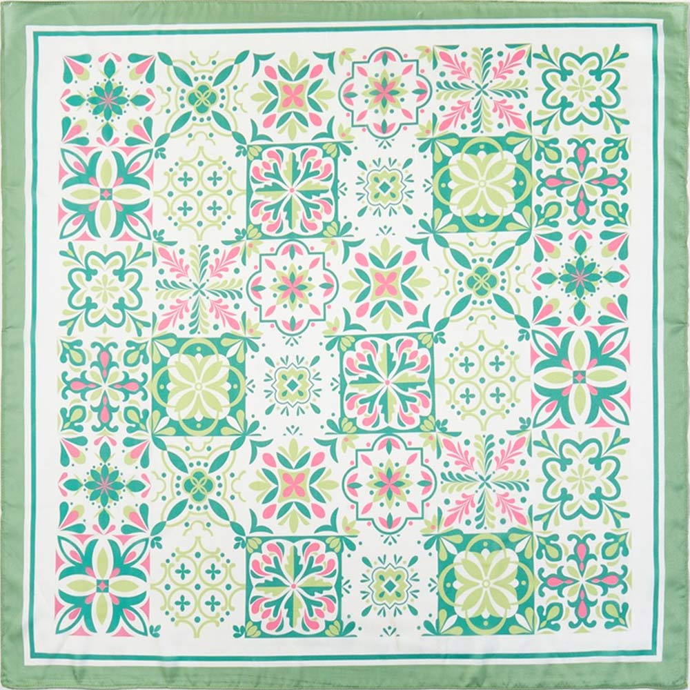 Madeline Love Green Garden Tile Mosaic Print Square Bandana Scarf - Scarves & Wraps
