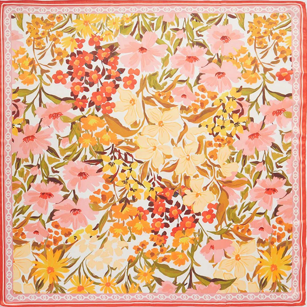 Madeline Love Pink Vintage Floral Garden Print Square Bandana Scarf - Scarves & Wraps - extra
