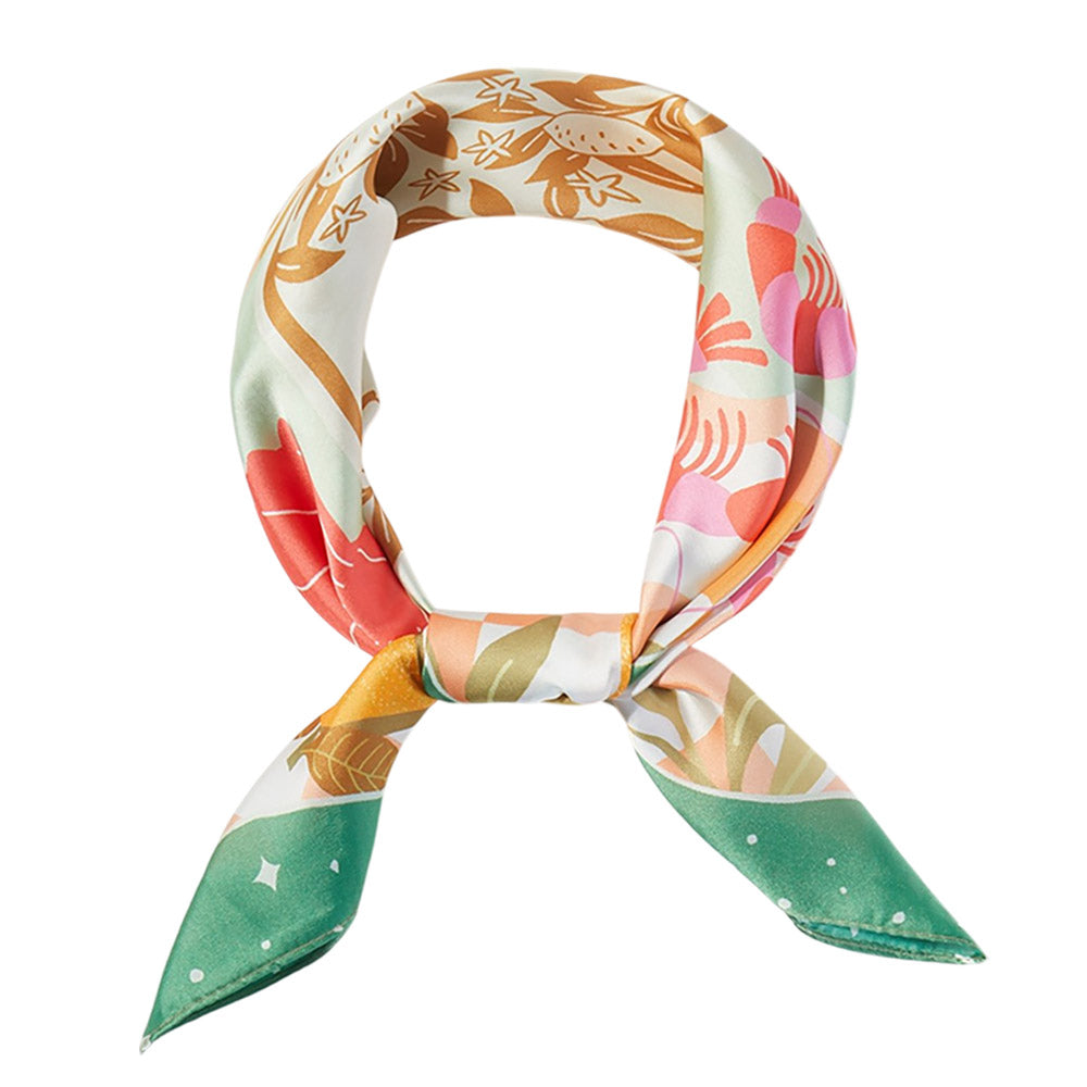 Madeline Love Green Seaside Feast Print Square Bandana Scarf - Scarves & Wraps - desc