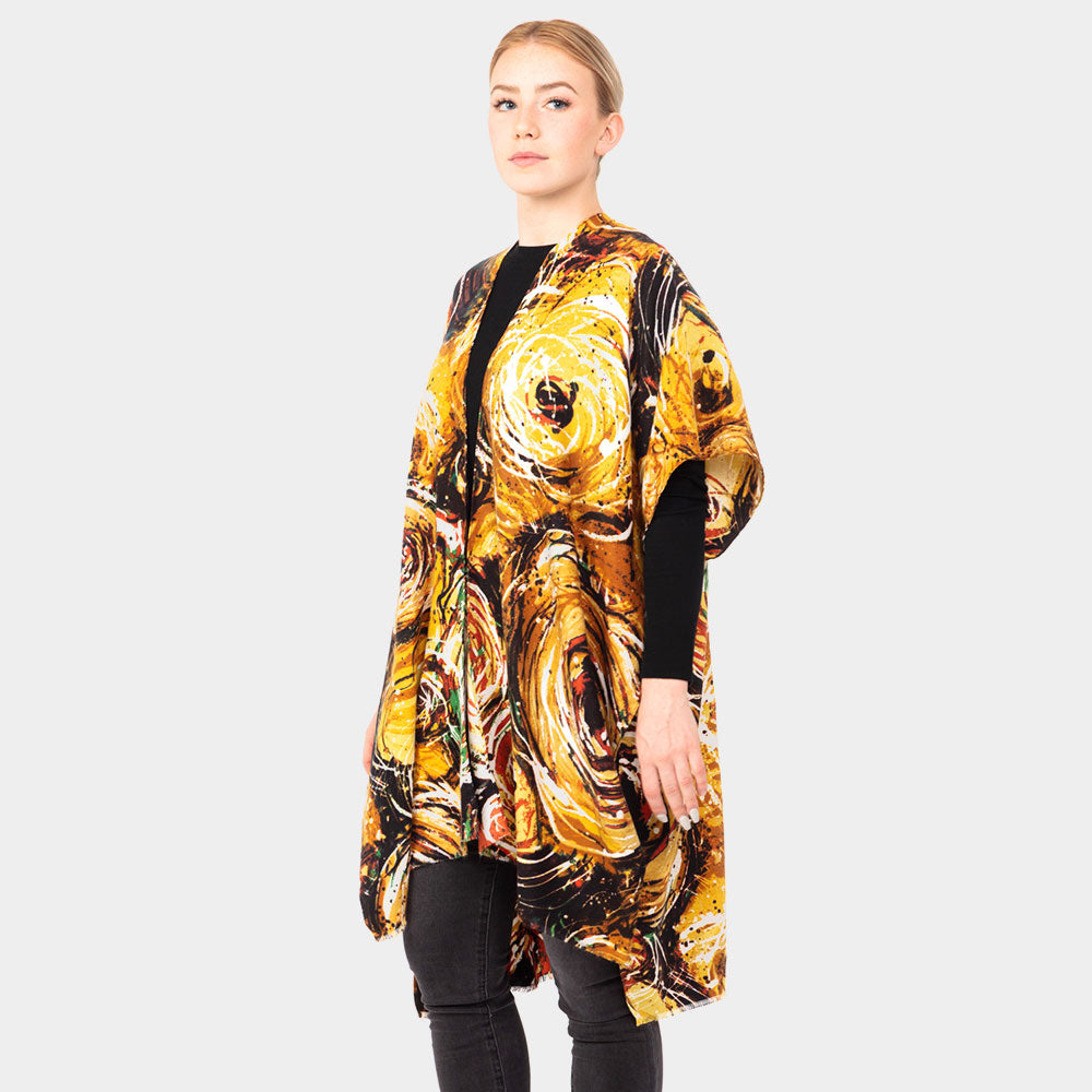 Madeline Love Mustard Abstract Print Kimono Poncho - Jewelry
