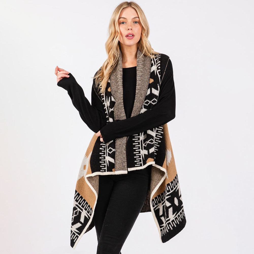 Taupe Aztec Pattern Vest