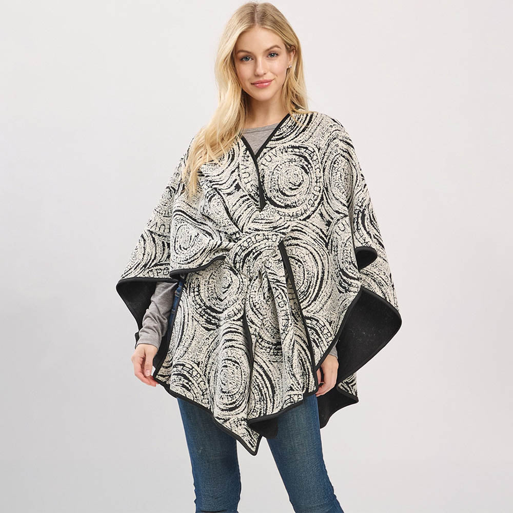 White Geometric Print Poncho Wrap