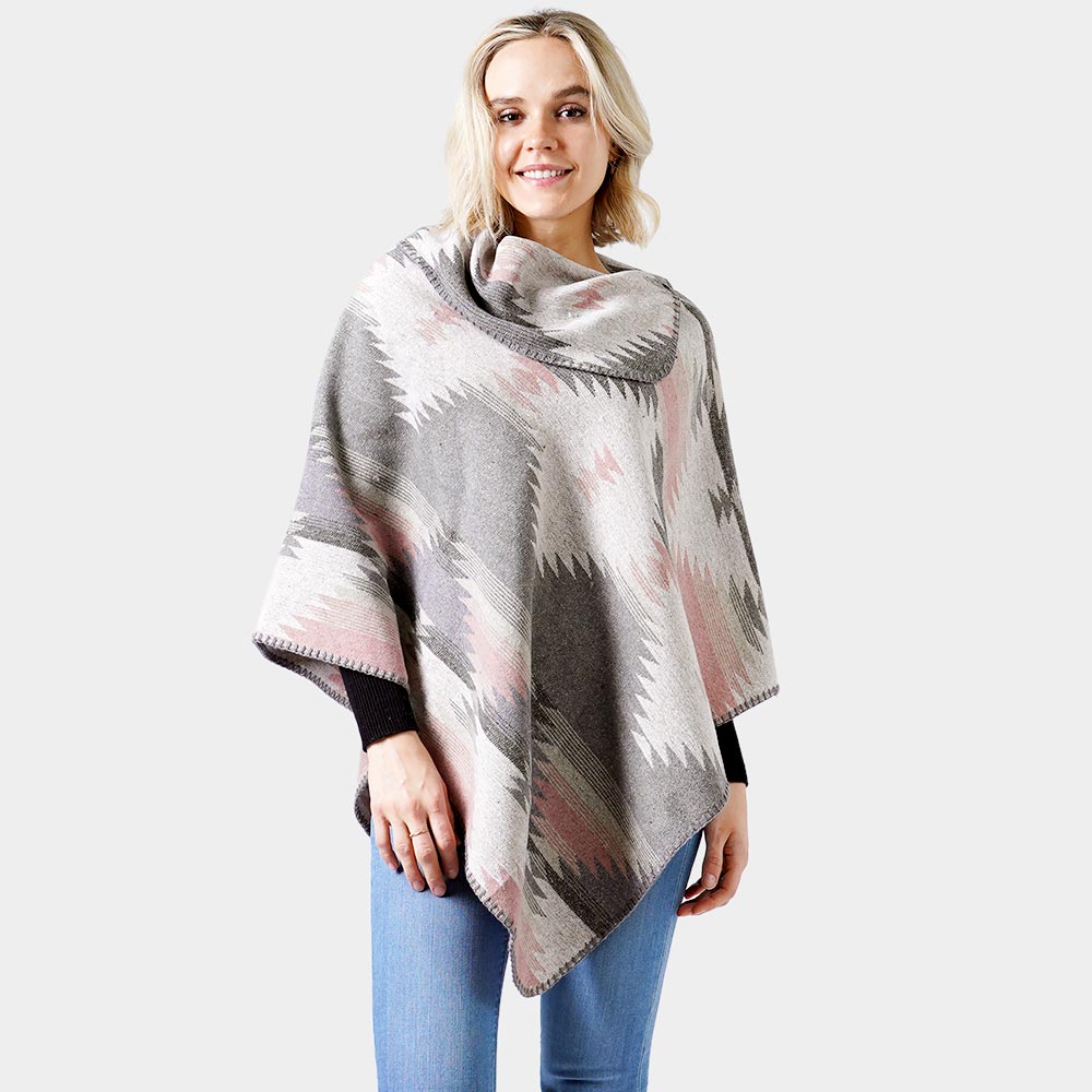 Gray Western Pattern Poncho