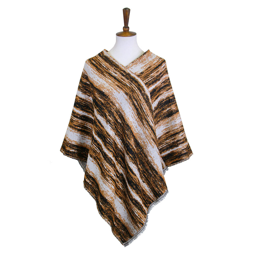 Madeline Love Brown Vertical Patterned Poncho - Hair Accessories - desc
