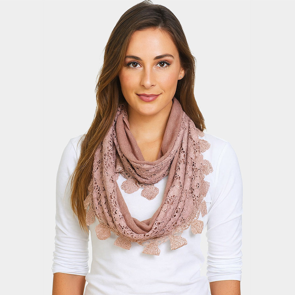 Madeline Love Pink Elegant Flower Crochet Lace Accent Scarf - Hair Accessories