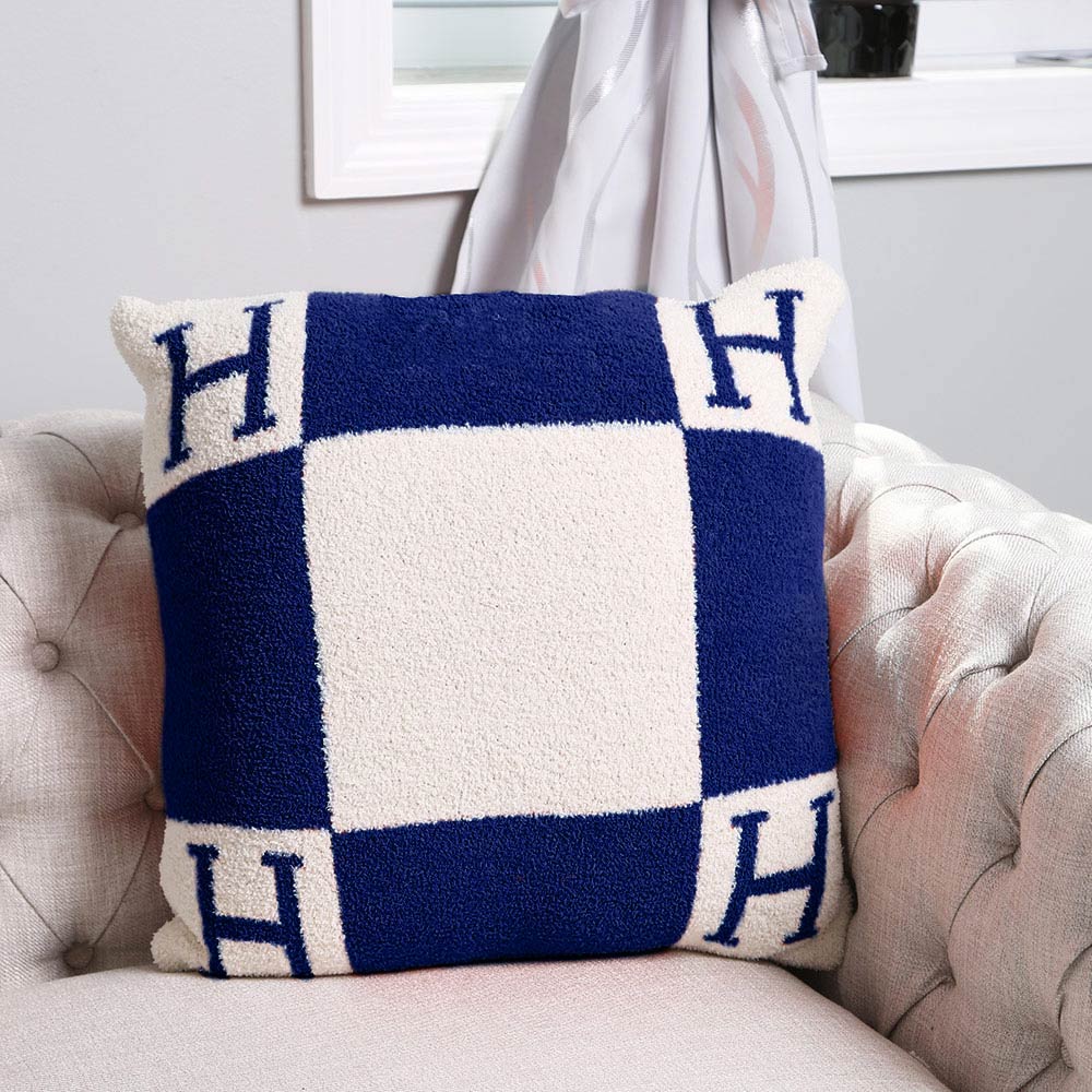 Madeline Love Navy H Initial Monogram Patterned Cushion Cover / Pillow Case - Jewelry