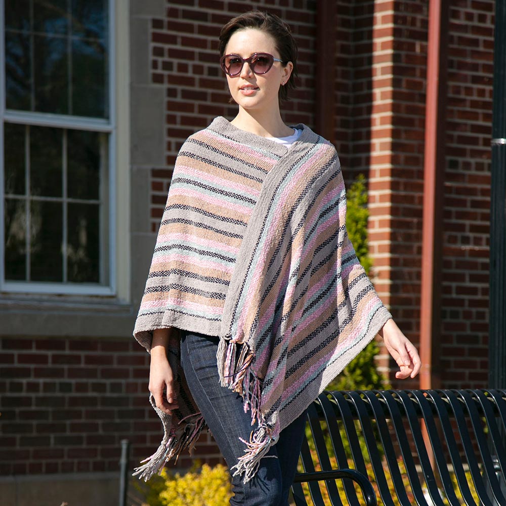 Gray Stripe Patterned Poncho