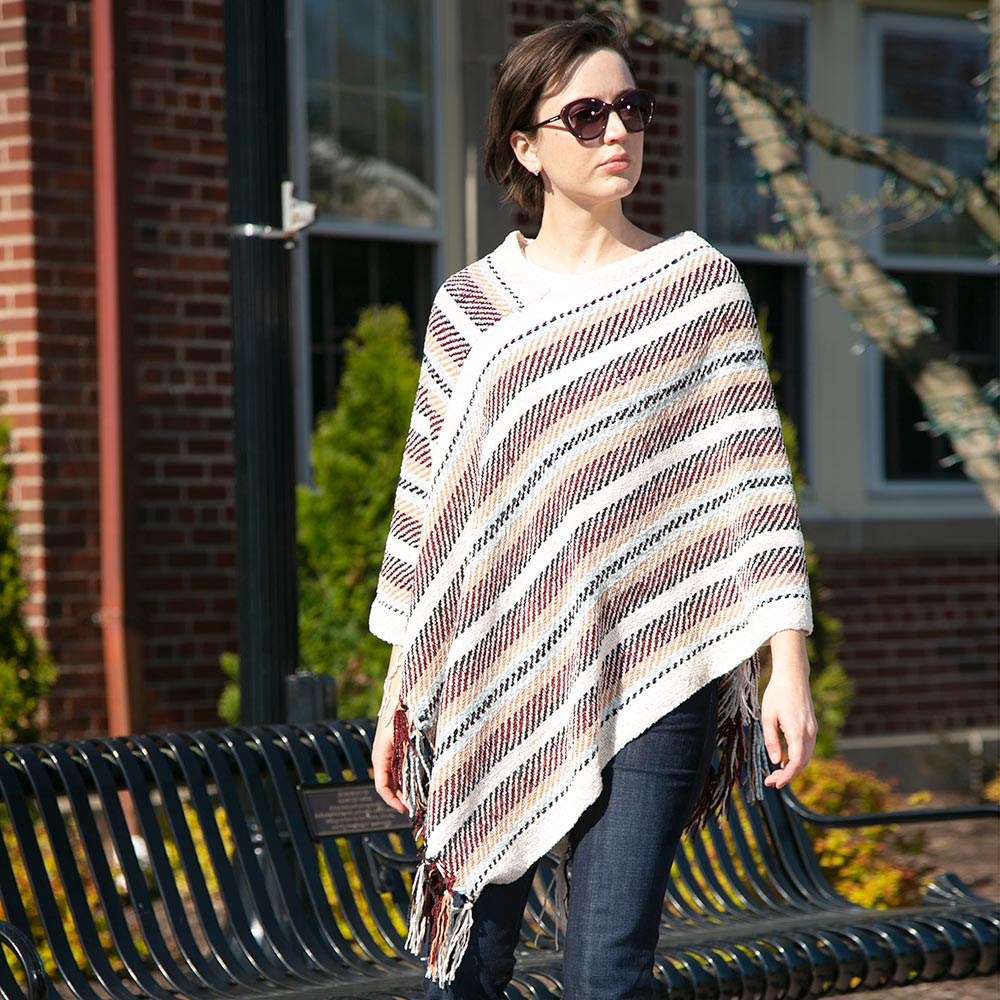 Ivory Stripe Patterned Poncho