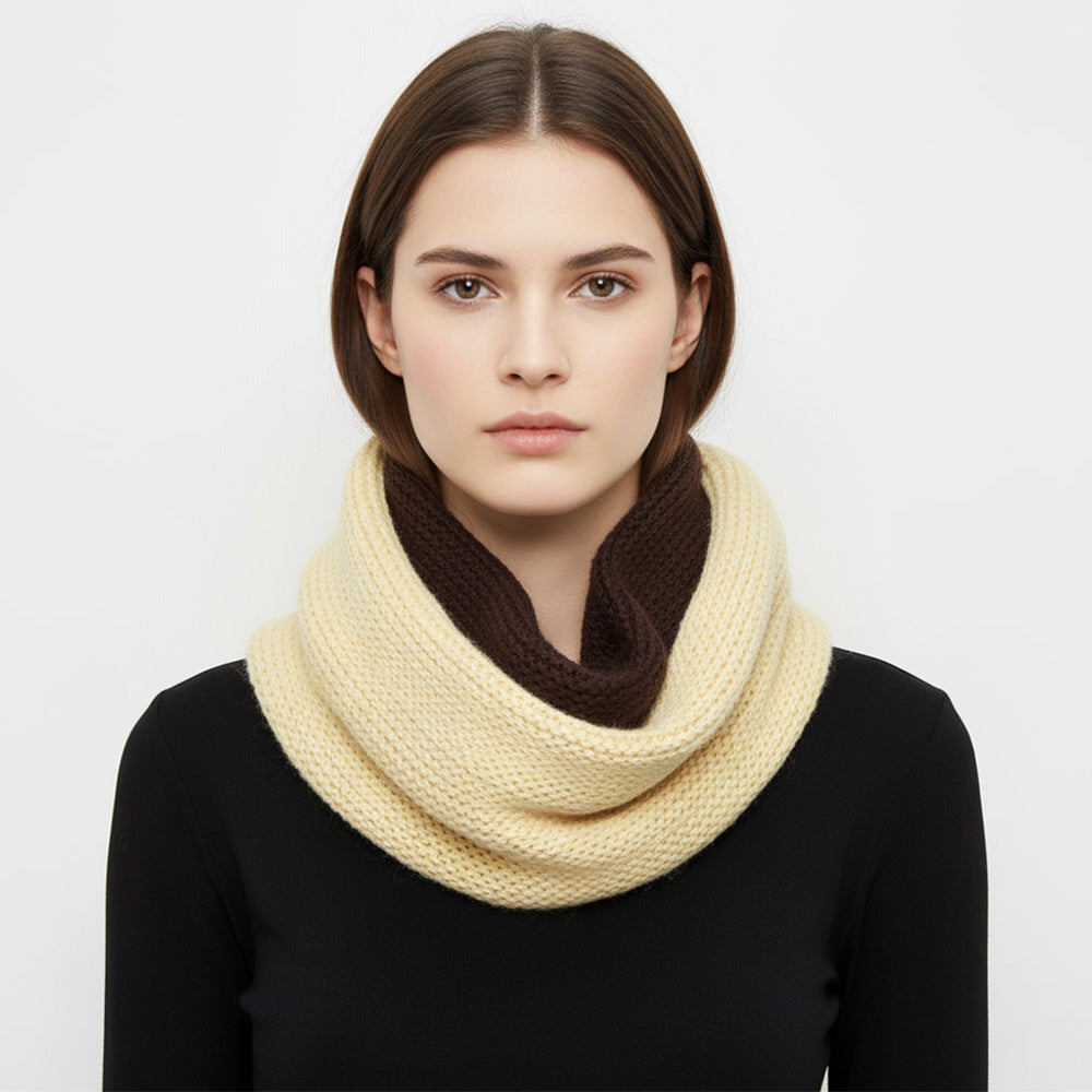 Madeline Love Beige, Brown Two Tone Chunky Knit Infinity Scarf - Jewelry