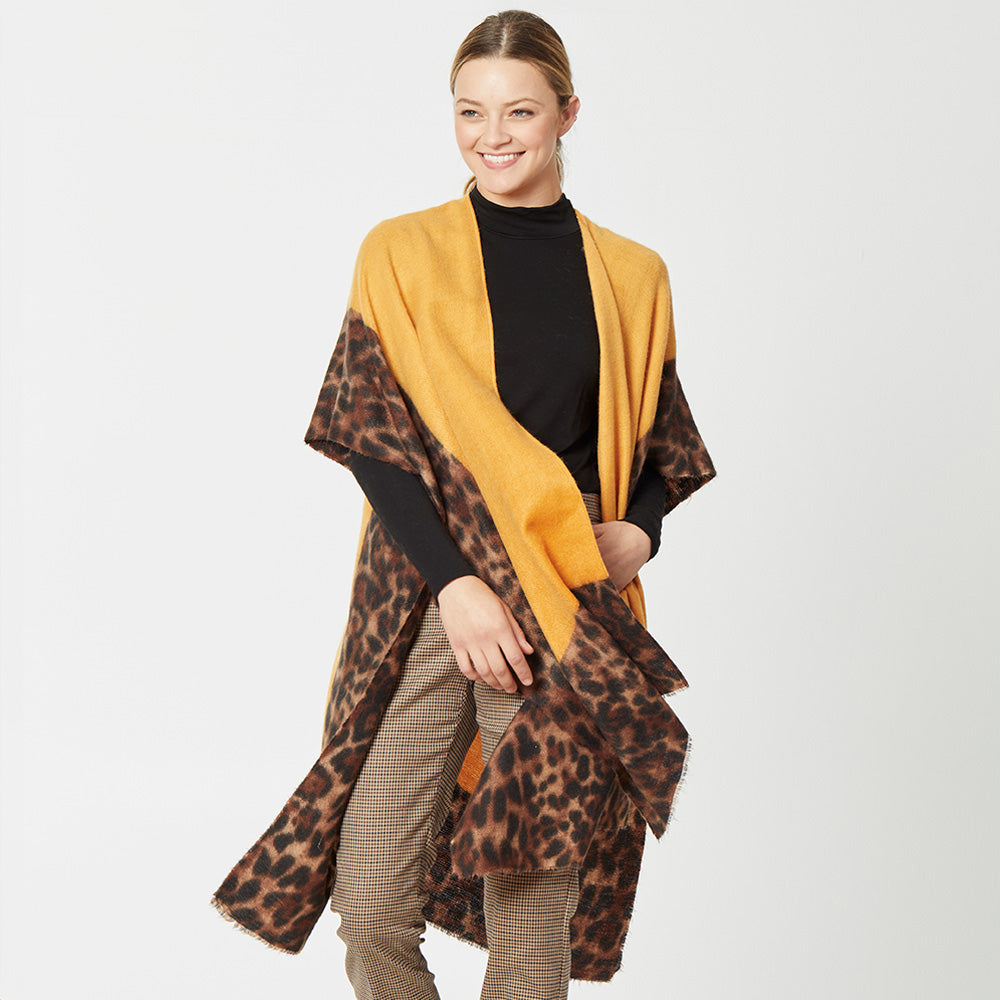 Yellow Leopard Border Cozy Kimono Poncho