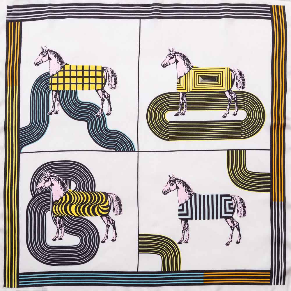 Madeline Love Gray Modern Horse Graphic Print Square Bandana Scarf - Scarves & Wraps