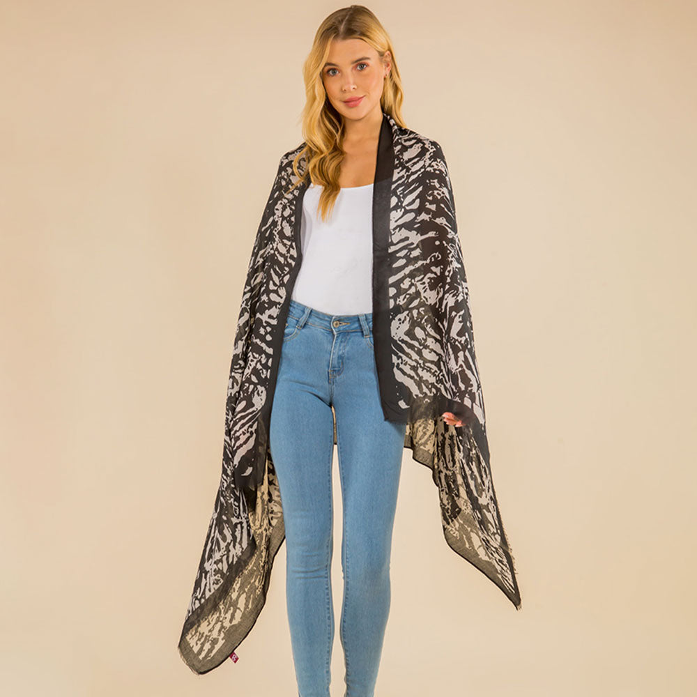 Madeline Love Black, Multi Lightweight Leopard Print Kimono Poncho - Jewelry
