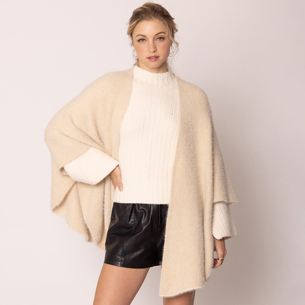Ivory Lurex Kimono Poncho