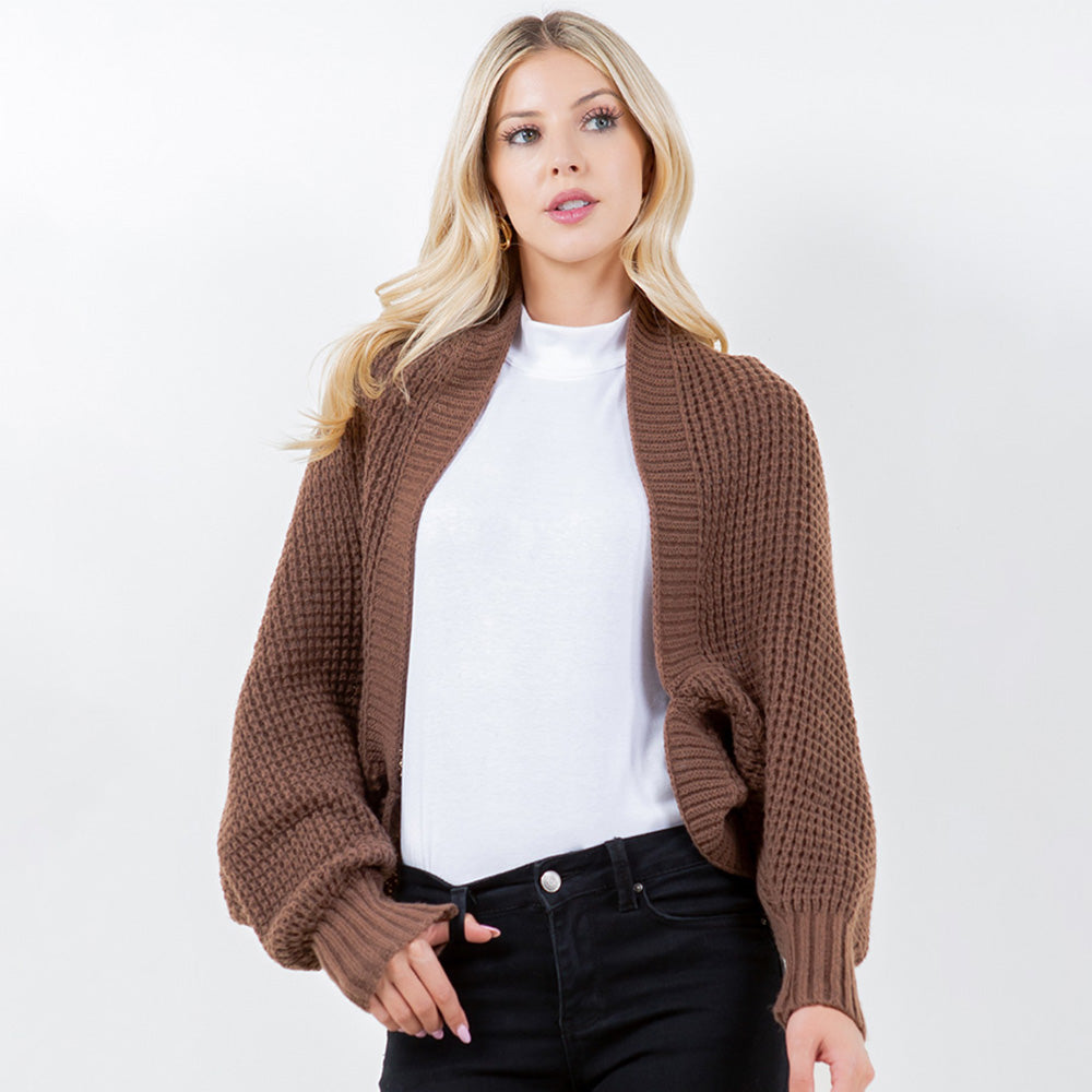 Brown Cozy Open Front Knit Shrug