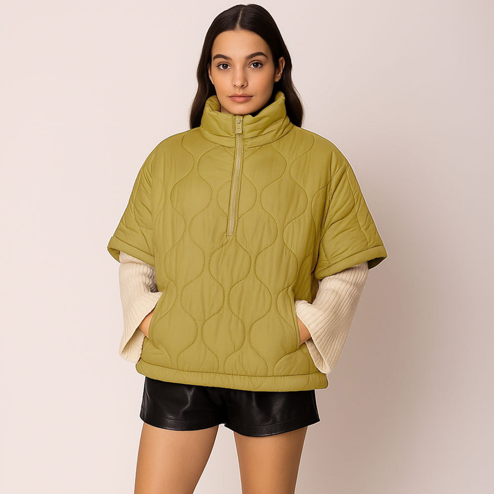 Madeline Love Mustard Quilted Short Sleeves Puffer Pullover Poncho - Jewelry