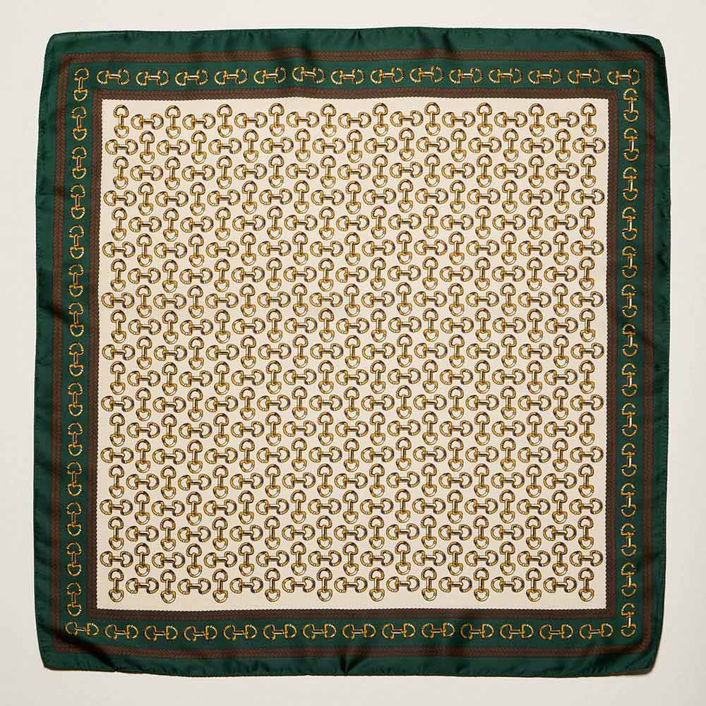 Madeline Love Olive Green Classic Chain Pattern Print Square Bandana Scarf - Scarves & Wraps - desc