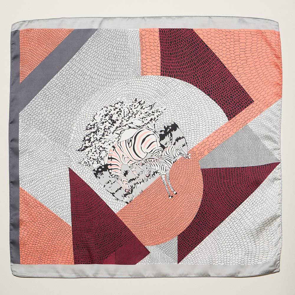 Madeline Love Gray Zebra Motif Geometric Patchwork Print Square Bandana Scarf - Scarves & Wraps - desc