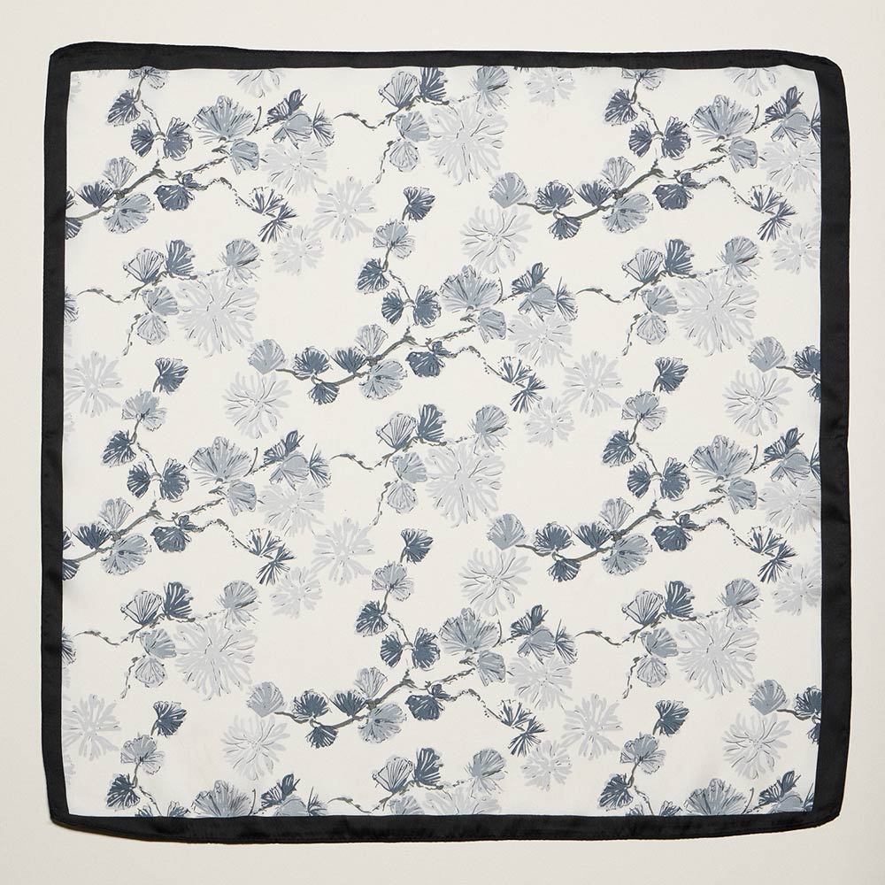 Madeline Love Black Delicate Floral Branch Print Square Bandana Scarf - Scarves & Wraps - desc