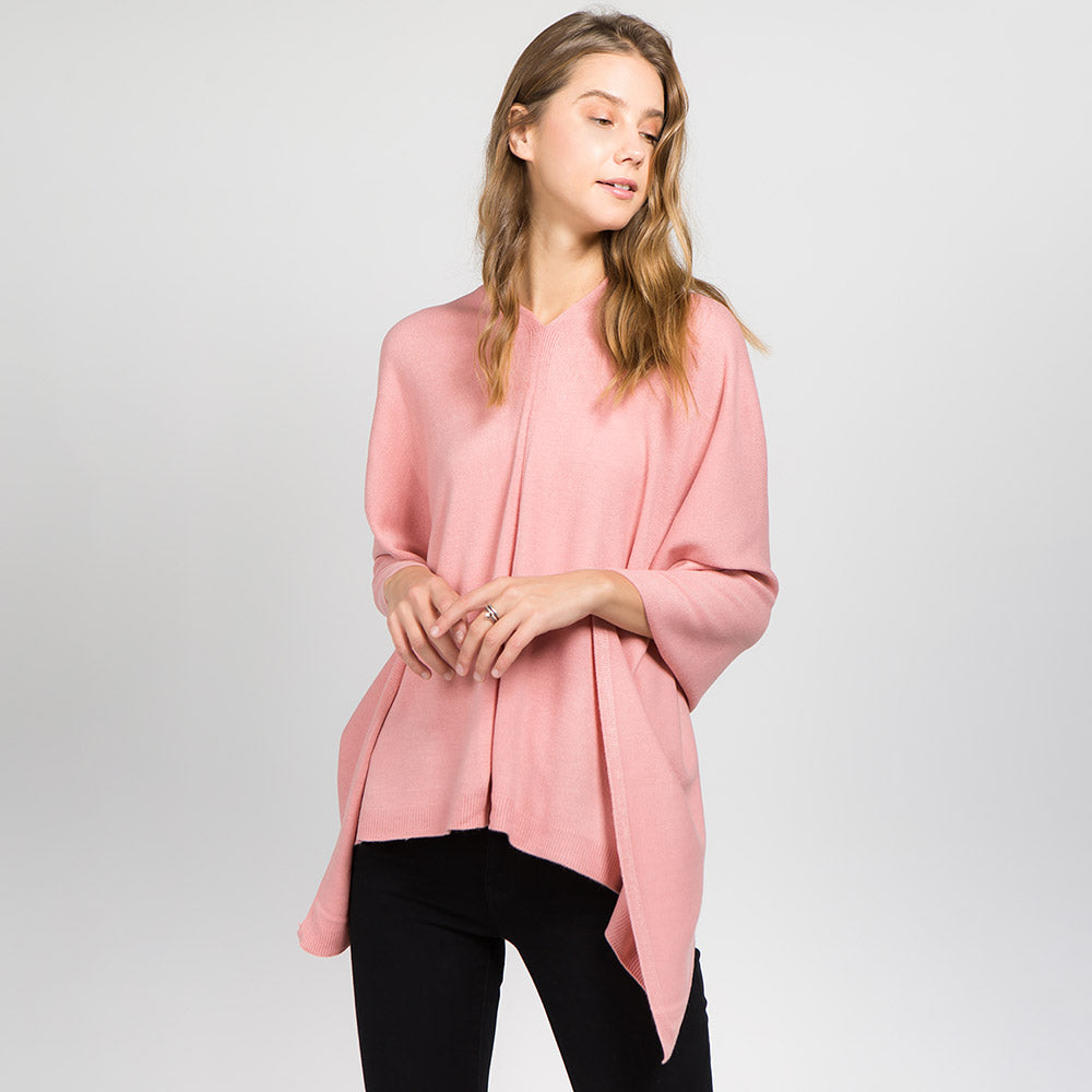 Pink Solid Versatile Asymmetrical Poncho Wrap / Scarf