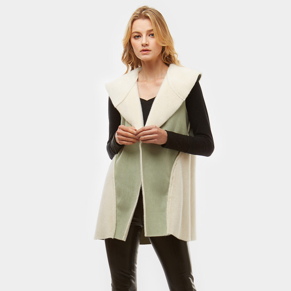 Ivory, Mint Faux Suede Faux Fur Lining Vest