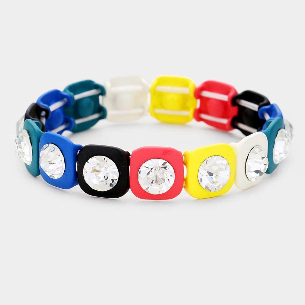 Madeline Love Multi, Pink Color Block Rhinestone Stretch Bracelet - Bracelets