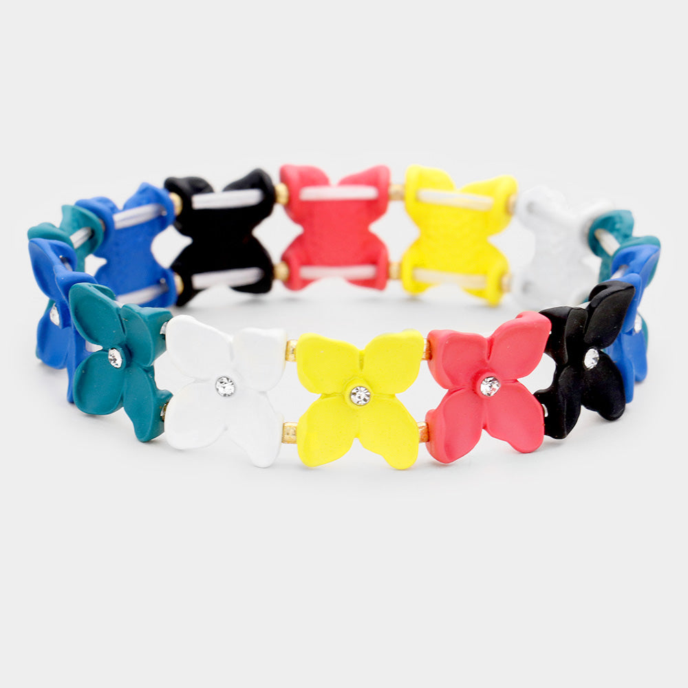 Madeline Love Multi Colorful Flower Rhinestone Stretch Bracelet - Bracelets