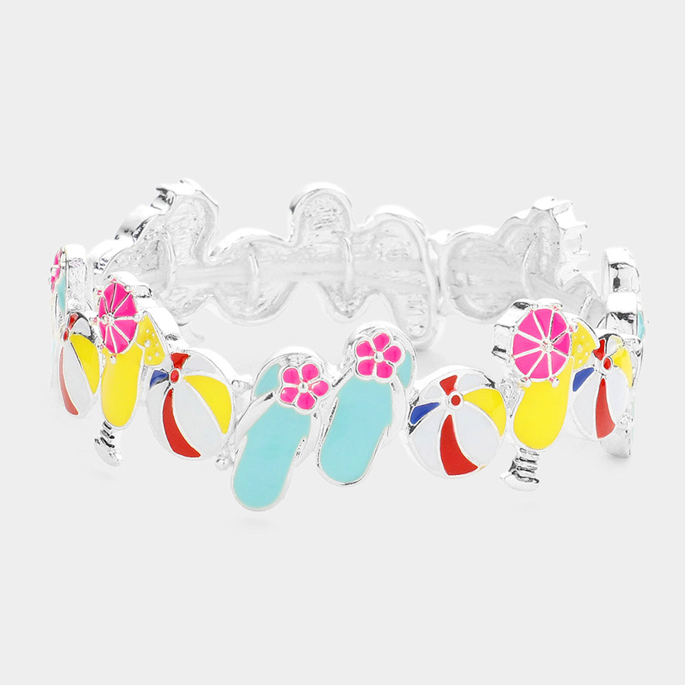 Madeline Love Multi Enamel Flip Flop Ball Cocktail Stretch Bracelet - Bracelets