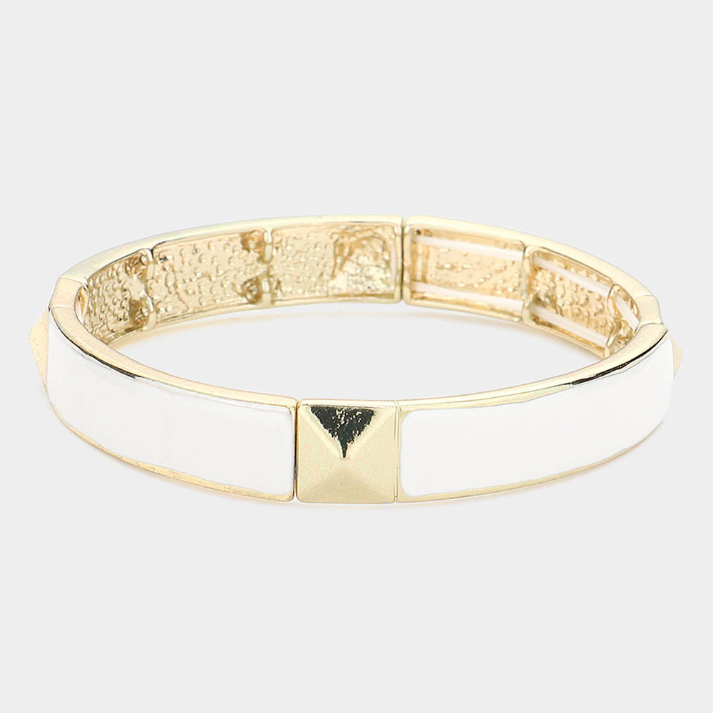 Madeline Love Gold, White Stud Accented Stretch Bracelet - Jewelry