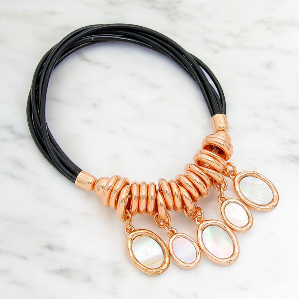 Madeline Love Mother of Pearl, Rose Gold Mother of Pearl Charm Multi-Strand Stretch Bracelet - Bracelets