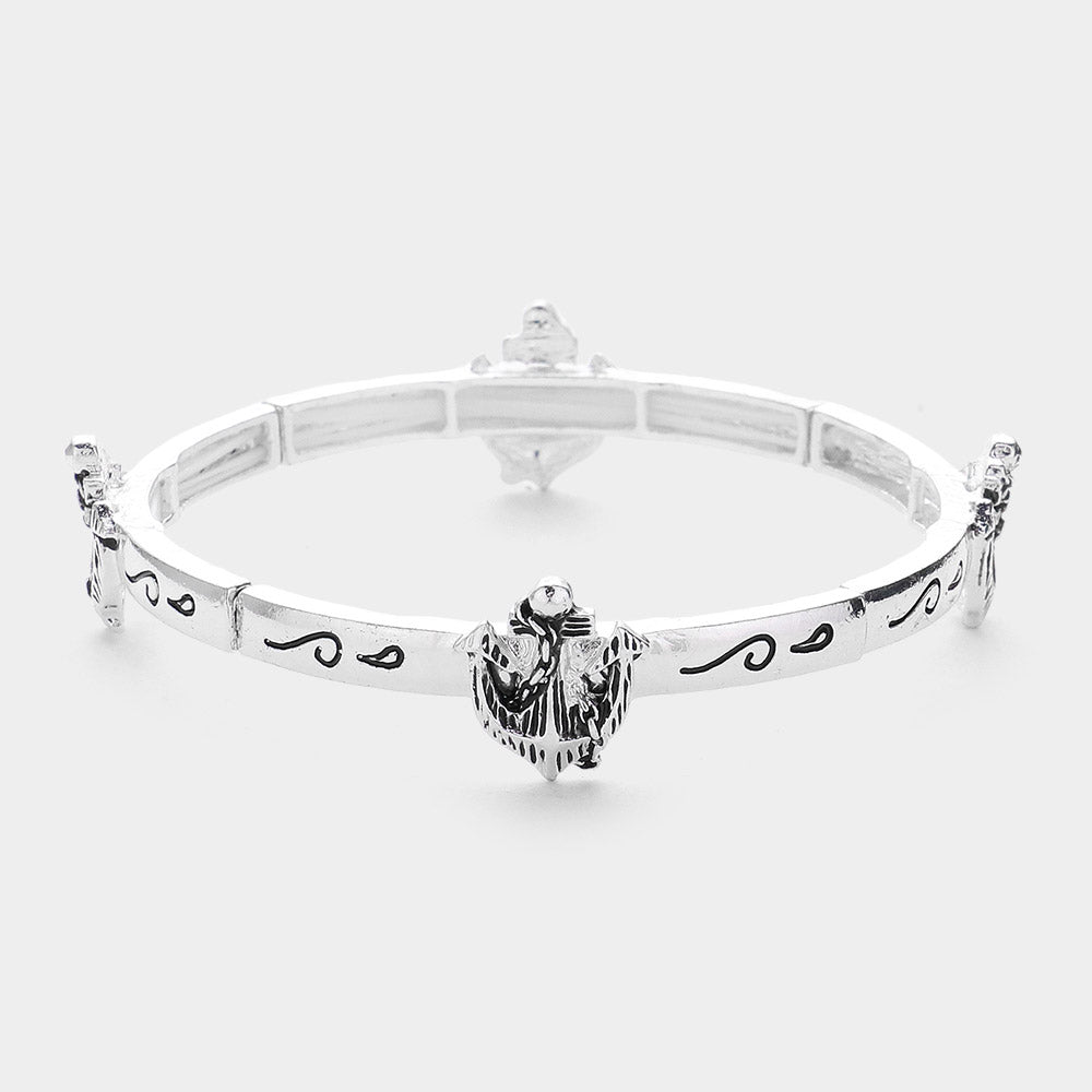 Antique Silver Anchor Stretch Bracelet