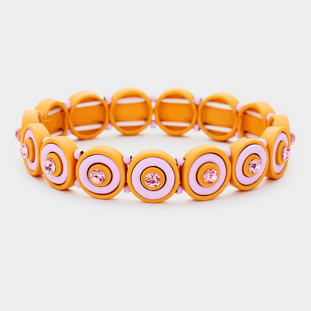 Madeline Love Lavender, Yellow Round Crystal Resin Stretch Bracelet - Bracelets