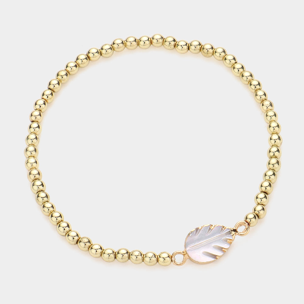 Madeline Love Gold Leaf Accented Metal Ball Stretch Bracelet - Bracelets