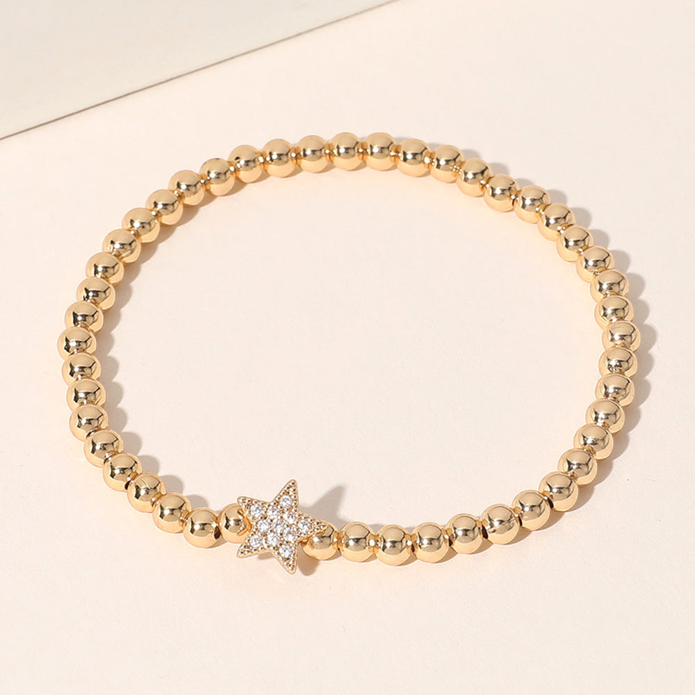 Madeline Love Gold Stone Paved Star Brass Ball Beaded Stretch Bracelet
