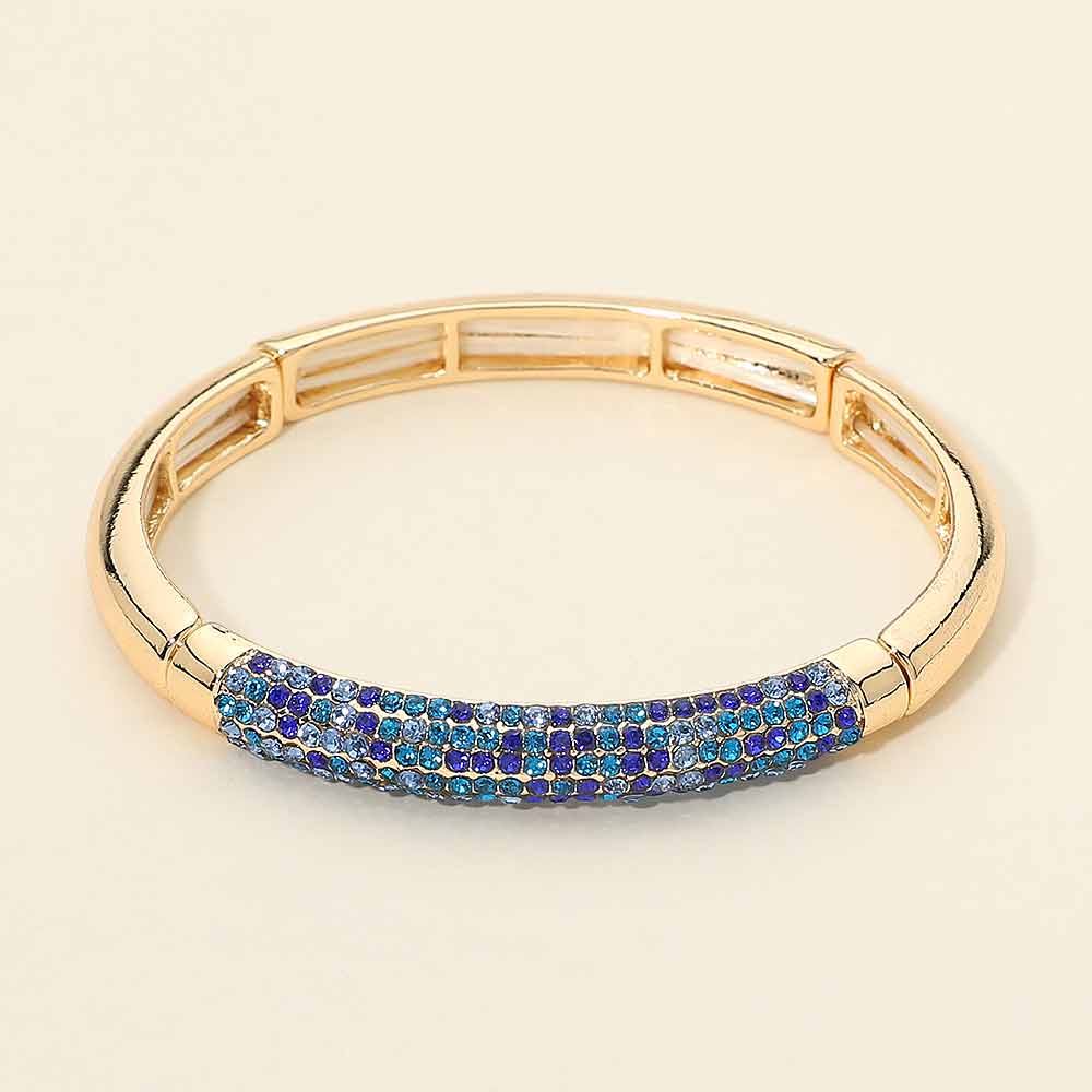 Madeline Love Blue, Gold Rhinestone Embellished Stretch Bracelet