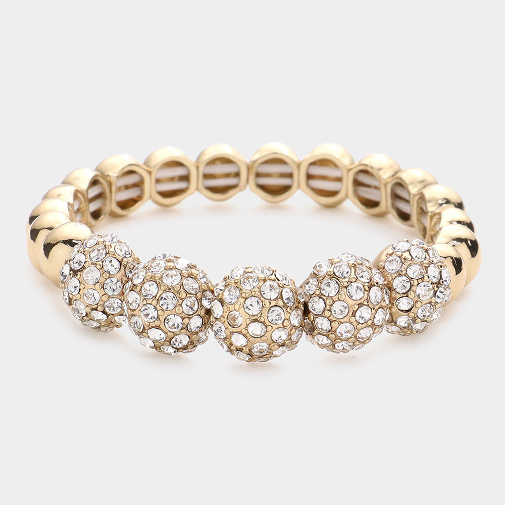 Madeline Love Gold Rhinestone Embellished Metal Dome Stretch Bracelet - Bracelets