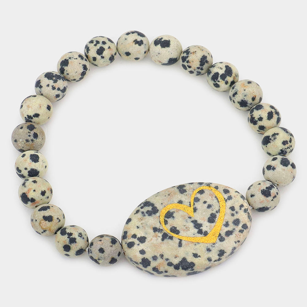 Madeline Love Black, Neutral Heart Pointed Semi Precious Stone Stretch Bracelet - Bracelets