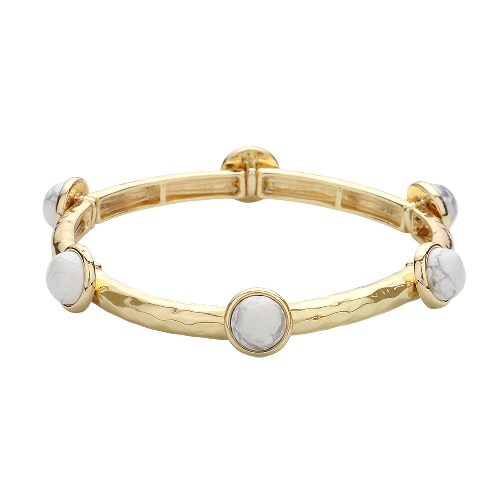 Madeline Love Gold, White Natural Stone Pointed Stretch Bracelet - Bracelets - desc