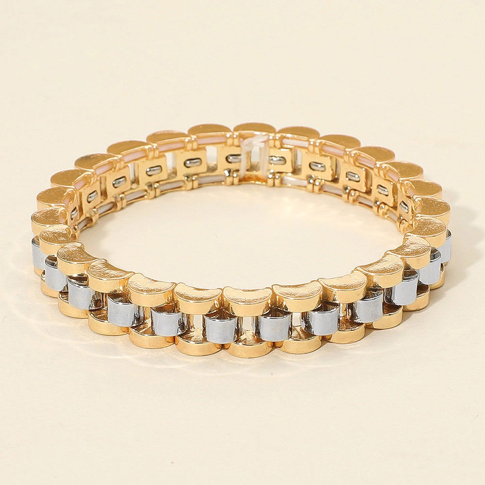 Madeline Love Gold, Silver Bold Metal Link Chain Stretch Bracelet - Bracelets