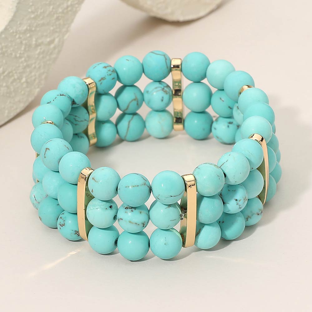 Madeline Love Gold, Turquoise Multi Row Beaded Stretch Bracelet - Bracelets